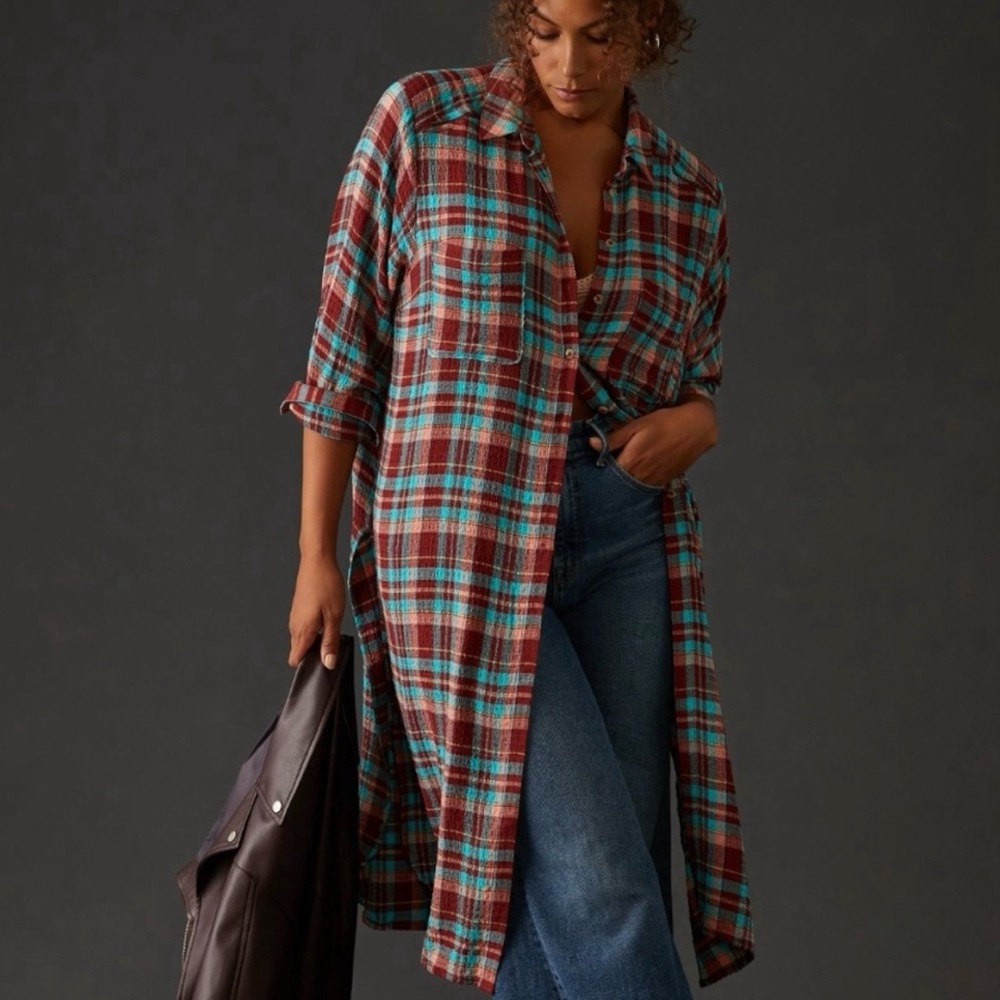 NWT Pilcro Plaid Longline Buttondown Shirt / Women’s Medium